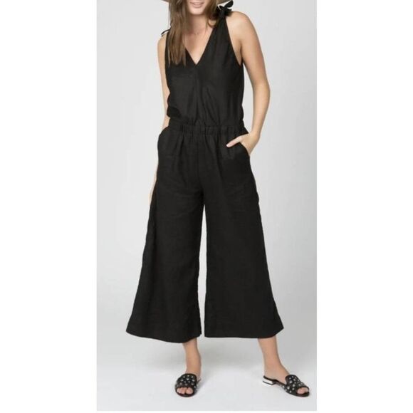 Women's 4OUR Dreamers Linen Blend‎ Romper Off White Beige Gold Black Boho Stripe - Picture 11 of 11